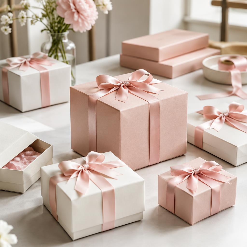 Cajas terminadas con moños de seda