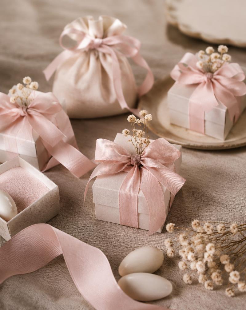 Detalles personalizados para eventos con cintas rosas